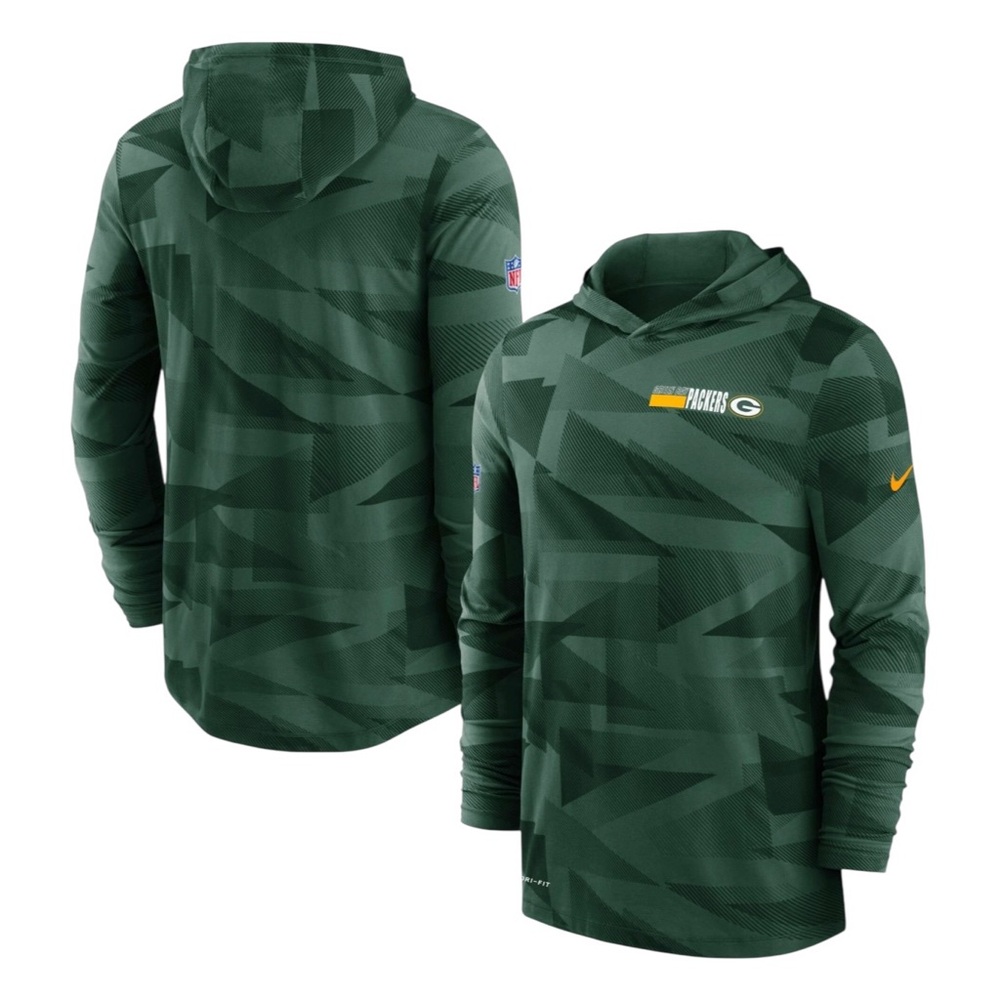 Green Bay Packers Nike Tee Dry-Fit Sideline Hoodie Mens Medium Lightweight NFL‎